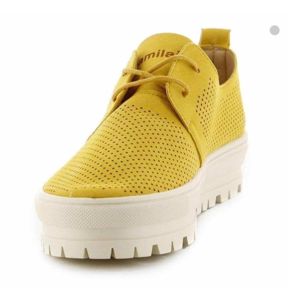 Camilas | Yellow Perforated Suede Lug Sole Oxford Platform Sneakers, EU 40 / 9.5